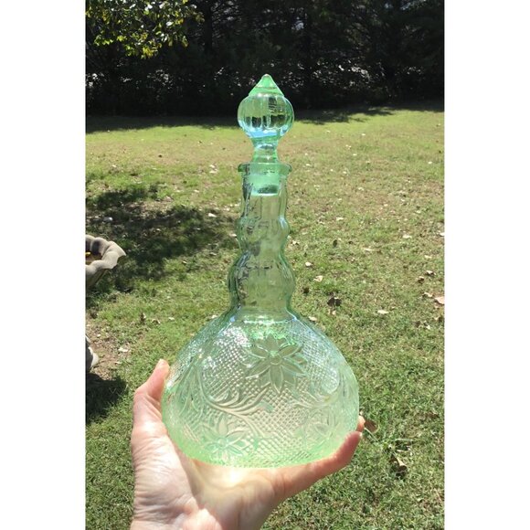 Vintage Indiana Glass Green Pressed Glass Decanter & 6 Matching Goblets - Picture 2 of 9